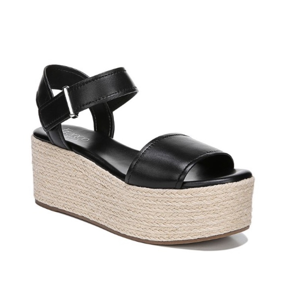 Franco Sarto Black Ben Leather Platform Espadrilles Sandal Women’s Size 10 Wide